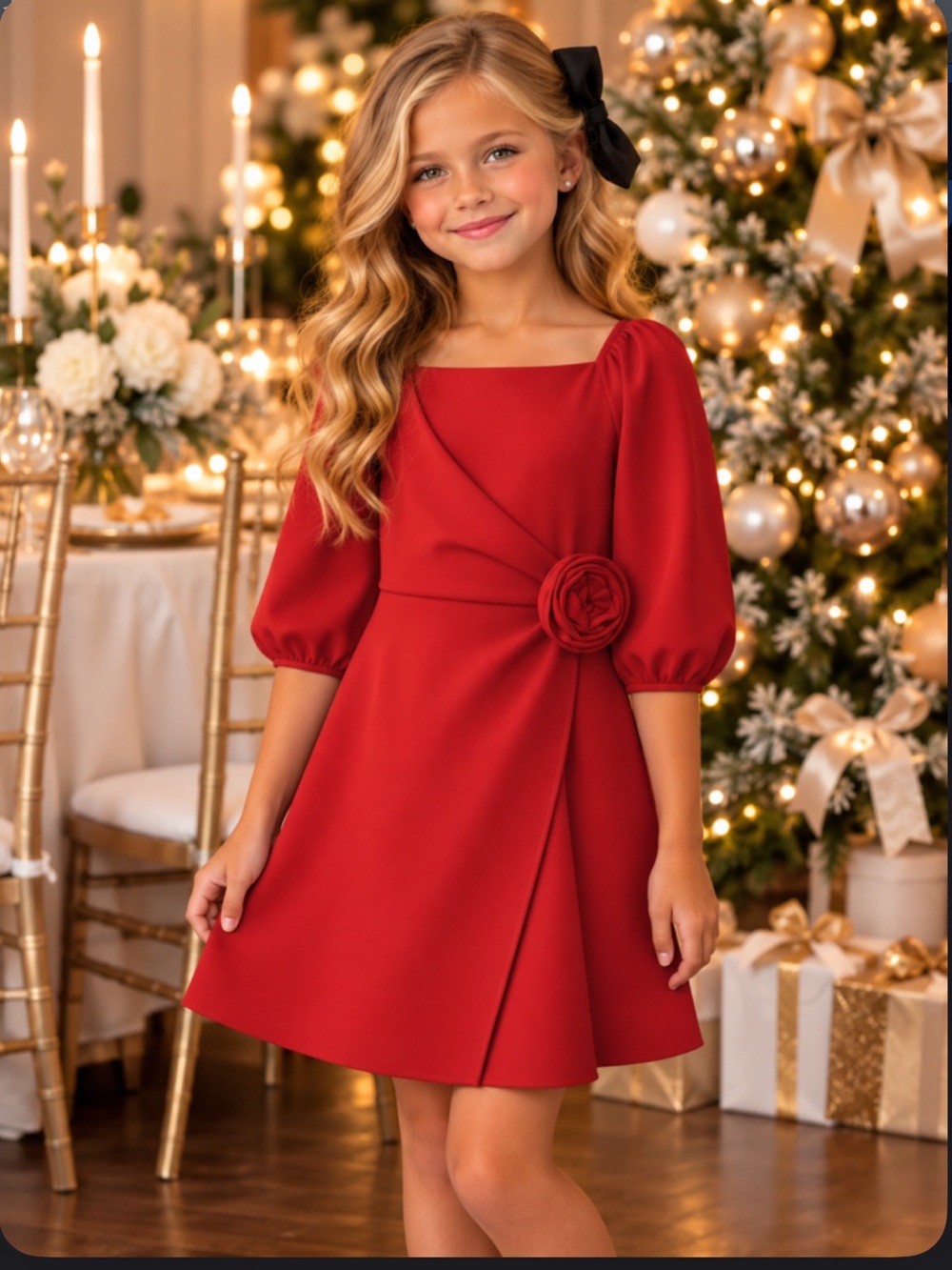 NWT Aqua from Bloomingdales Girls Red Faux Wrap‎ Dress Christmas Holiday Wedding